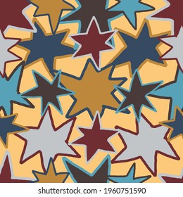Hand Drawn Stars Pattern, Comical Stars Pattern, Seamless Pattern, Starburst Background