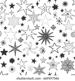 Hand drawn stars pattern. Vector.