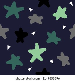 Hand drawn stars seamless pattern. Children, kid drawing style vector illustration.