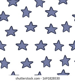 Estrellas dibujadas a mano con un patrón transparente sobre fondo blanco. Elementos caóticos. Diseño de tejidos, tejidos textiles, papel de envoltura, tejidos infantiles. Ilustración vectorial de Doodle.