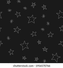 Hand drawn stars seamless pattern. Monochrome texture background of star doodle illustrations.