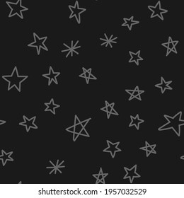 Hand drawn stars seamless pattern. Monochrome texture background of star doodle illustrations.
