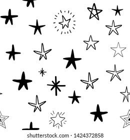 Hand drawn stars set. Star doodles seamless pattern texture. 