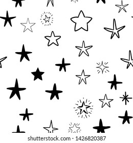 Hand drawn stars set. Star doodles seamless pattern texture. 