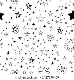 Hand drawn stars set. Star doodles seamless pattern texture. 