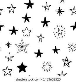 Hand drawn stars set. Star doodles seamless pattern texture. 