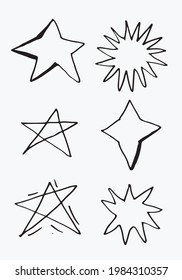 Hand drawn stars set. Star doodles collection on white background.