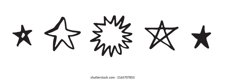 Hand drawn stars set. Star doodles collection on white background.