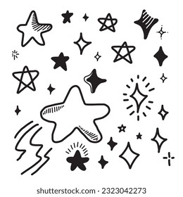 Hand drawn stars set. Star doodles collection on white background.