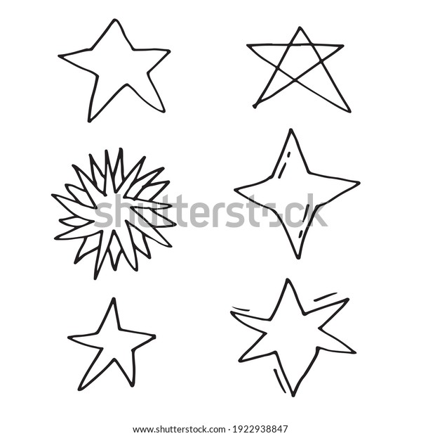 Hand drawn stars set. Star doodles collection\
on white background.
