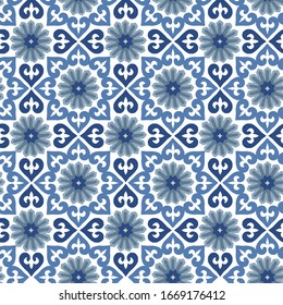 Hand drawn stars shaped Moroccan seamless pattern for Ramadan Kareem greeting cards, islamic backgrounds, fabric, web banners. Portuguese azulejos tile design. Decorative vector illustrations