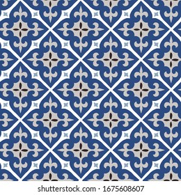 Hand drawn stars shaped Moroccan seamless pattern for Ramadan Kareem greeting cards, islamic backgrounds, fabric, web banners. Portuguese azulejos tile design. Decorative vector illustrations