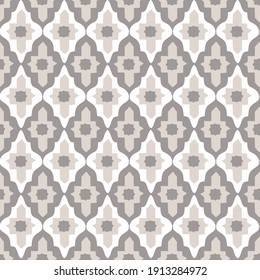 Hand drawn stars shaped Moroccan seamless pattern for Ramadan Kareem greeting cards, islamic backgrounds, fabric, web banners. Portuguese azulejos beige tile design. Decorative vector illustrations