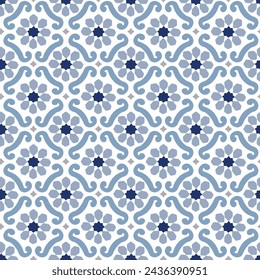 Hand drawn stars shaped Moroccan seamless pattern for Ramadan Kareem greeting cards, islamic backgrounds, fabric. Kitchen bathroom floor. Blue Portuguese azulejo tile design. Beautiful vector