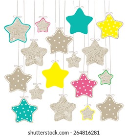 Hand drawn stars and wooden texture  Illustration is perfect for design holidays cards posters for kids room   Made in vector  easy recolor 