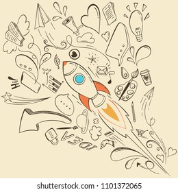 Hand drawn start up idea doodle concept.
