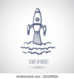 Hand drawn start up rocket vector illustration