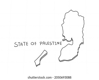 Hand Drawn of State of Palestine 3D Map on White Background.