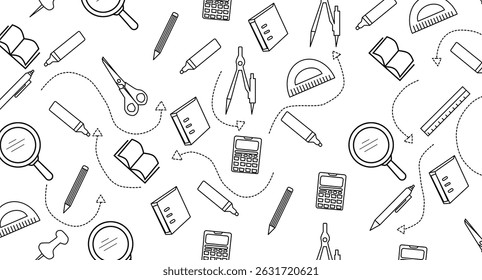 hand drawn stationery design for back to school concept on seamless pattern banner background.hand drawn School Supplies element set	
