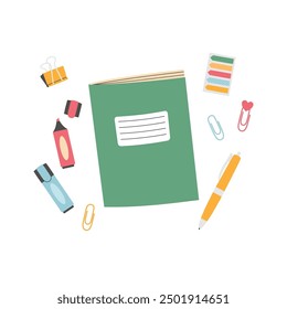 Hand drawn stationery set. Back to school, college, education concept. Isolated vector illustration