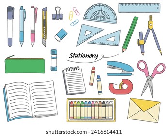 Hand drawn stationery vector illustration set