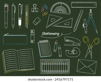 Hand drawn stationery vector illustration set_blackboard style