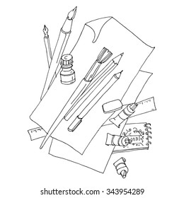 Hand drawn stationery. Vector illustration. EPS 10