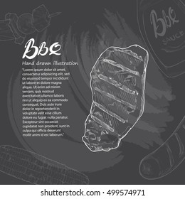 hand drawn steak grill with barbecue and grill concept. barbecue and grill background design