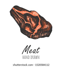 Hand drawn steak vintage vector illustration, isolated colored design element.