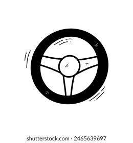 Hand Drawn Steering Wheel. Doodle Vector. Isolated on White Background - EPS 10 Vector