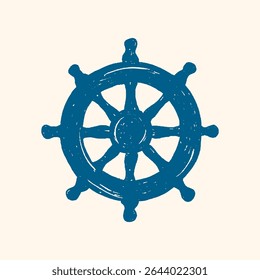 Volante puxado à mão, leme. Elemento de projeto de vetor marinho.
