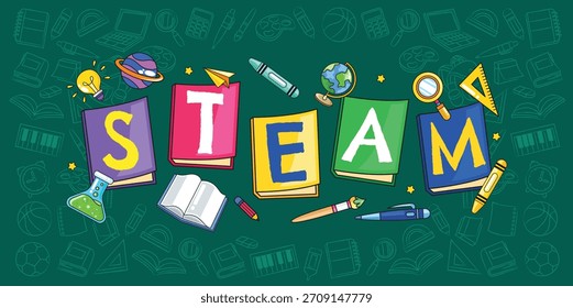 Hand drawn STEM education template vector background