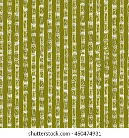 Hand Drawn Stems of Bamboo or Sugarcane Vector Seamless Pattern