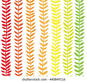 Hand drawn stems with leaves in summer colors on white background
