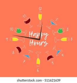 Hand drawn stemware. Happy Hours - stock vector