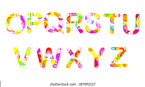 Hand drawn stencil watercolor artistic font, letters O-Z