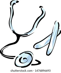 Hand drawn stethoscope isolated on white background.