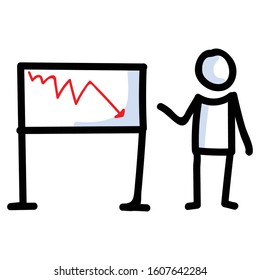 Hand Drawn Stick Figure Business Loss Chart. Concept of Finance Report Expression. Simple Incon Motif for Stock Money Economic Forecast. Statistic, Investment Bujo Illustration. Vector EPS 10. 