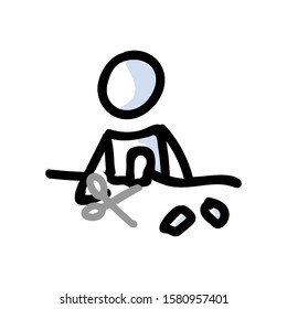 Hand Drawn Stick Figure Paper Cutting. Sharp Scissor Concept. Simple Icon Motif for Arts and Crafts Pictogram. Handcraft, Office Stationary, Papercraft, Hobby Bujo Illustration. Vector EPS 10. 