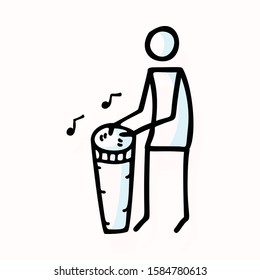 Hand Drawn Stick Figure Playing Djembe Drum. Concept of Musical Instrument Performer. Simple Icon Motif for African Drumming Entertainment Music Pictogram. Folk, Festival Illustration. Vector EPS 10.
