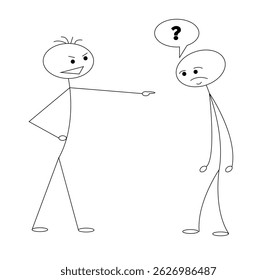 Mão desenhada Stick figuras chefe gritando com um funcionário confuso. Pessoas e atividades, situação de conflito no trabalho