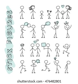 Hand drawn stick figures on white background. Modern hand drawn vector illustration. Layered EPS file