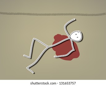 Hand drawn stick man, dead man in a pool of blood