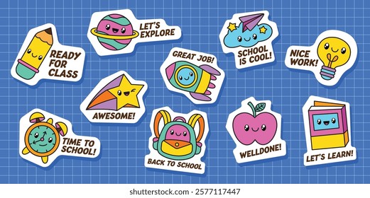 Hand drawn sticker of back to school element vector collection