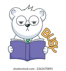 Hand drawn sticker of a busy reading bear 