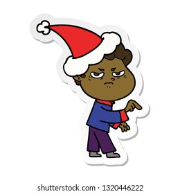 hand drawn sticker cartoon of a angry man wearing santa hat