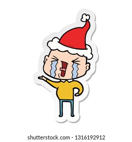 handgezeichneter Aufkleber, Cartoon eines kahlen Mannes mit Santamhut