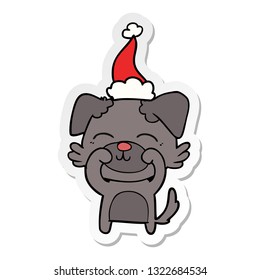 hand drawn sticker cartoon of a dog wearing santa hat