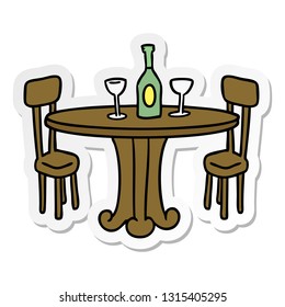 hand drawn sticker cartoon doodle dinner table and drinks