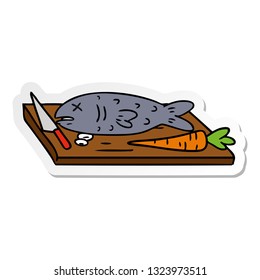 hand drawn sticker cartoon doodle of a food chopping board